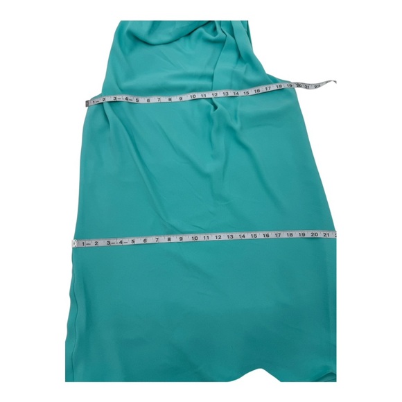 Trina Turk Sabrina Mock Neck flowy Pleated Shift mini dress in teal - Picture 4 of 8